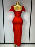 Celebrity Elegant Bandage Long Party Dress 2025 Women Sexy Square Collar Stretch Evening Prom Gown Club Luxury Birthday Dresses