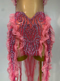 Shining Rhinestone Tassel Mesh See Through Dress Singer Outfit Women Evening Party Brthday Club Stage Performance Outfit