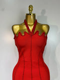 Women Luxury Design Halter Beading Bandage Dress Curve Bodycon Ankle Length Evening Party Birthday Cocktail Prom Dresses