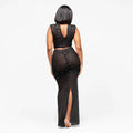 Sexy Mesh Rhinestone Bodycon 2 Pieces Set for Woman Outfits Solid Round Neck Sleeveless Crop Top + Skirt Female Clubwear