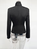 Stripe Tailored Coat For Women Lace Up V Neck Long Sleeves Coat Female Fashion Elegant High-End Formal Tailored Coat
