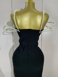 Luxury Designer Pearls V Neck Maxi Long Bandage Bodycon Dress Women Celebrity Evening Party Birthday Gowns Singer Stage Costumes