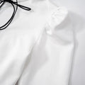 White Lace Up Short Dress Women's Elegant Stand Collar Long Sleeve Slim A Line Party Evening Gown Retro Summer Dress