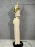 Solid Hollow Out Spliced 3D Flower Elegant Dresses for Women Stand Neck Sleeveless Split Sexy Long Dress Female New