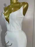 Elegant White Strapless Cocktail Party Women Eveing Prom Club Birthday Dress Sexy Sparkly Crystal Side Split Bandage Mini Dress