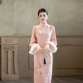 Pink Dress Long sleeved Cheongsam Winter Thick Improvement for Young Women High end Daily Qipao Dress