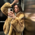 Luxury Fashion Women Yellow Striped Faux Fur Jacket Coat Chic Girls 2025 Winter Oversized Warm Outerwear Overcoat