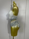 2026 New Sexy Nightclub Bar DJ Performance Dancer Stage Costume Sparkly Rhinestones Feathers Tassels Mesh See Through Bodysuits