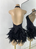 Women Sexy Halter Beading Feather Tight Bodysuit Nightclub Performance Leotard Luxury Party Celebrate Stage Wear