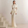 Sexy Backless Long Dress For Women Turtleneck Evening Party Ruched Dress Elegant Solid Long Sleeve Streetwear Maxi Dress