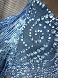 Blue Color Women Sexy Shining Crystal Sequins Fringes Bodycon Mini Dress Mesh See Through Celebrate Birthday Photoshoot Wear