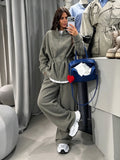 Multi Color Fleece Two Piece Outfit Womens Zip Up Drawstring Waist Pocket Jacket Lady Fall Winter Daily Streetwear Trendy Wear