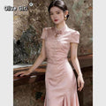 Olive Girl Romantic Qipao for Garden Wedding 2026 Fairycore Photoshoot Everyday Wear S-XXL XS-3XL Plus Size Romantic Garden Party Editorial Not Costume Qipao Cheongsam Chinese Dress Chinese Heritage Fashion Women