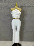 Elegant Two Piece Set Women Halter 3D Flower Crop Top High Waist Flare Pants Bandage Suit Party Casual Formal Wear