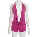 Sexy Summer 2-Piece Set Women Halter Deep Swing Collar Backless Camisole+Shorts Matching Sexy Clubwear Skinny Outfits