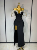 Women Luxury Designer Pearls V Neck Maxi Long Bandage Bodycon Dress Celebrity Evening Party Birthday Gowns Singer Stage Costumes