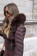 Women Cropped Puffer Jacket Stand Collar Full Zip Long Sleeve Ribbed Hem Warm Slim Fit Winter 2026 Lady Daily Casual Outerwear