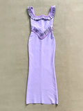 Luxury Violet Bandage Long Dress Women's Ruched Beaded Tight Strap Maxi Dress Elegant Celebrity Evening Birthday Party Vestidos