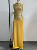 Women Tassel Top + Long Skirt Two Piece Sets Sexy Sleeveless Fringe Bandage Matching Set Evening Party Cocktail Outfit