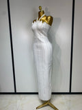 Women Luxury Design Halter Beading Bandage Dress Curve Bodycon Ankle Length Evening Party Birthday Cocktail Prom Dresses