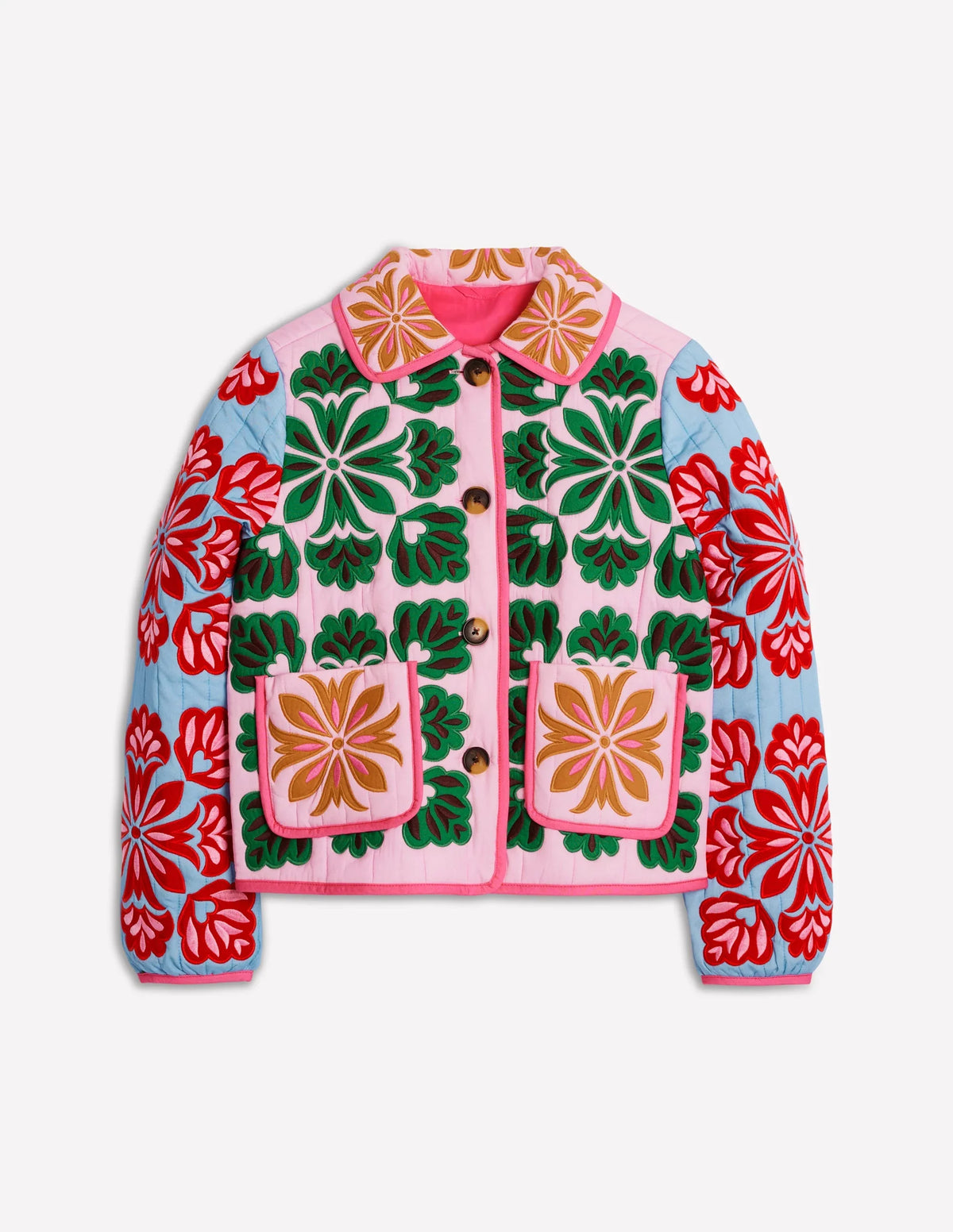 Floral Print Tie Waist Quilted Cotton Jacket  Stand Collar Loose Fit 2026 Spring Women Bohemian Vintage Daily Fashion Outerwear