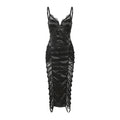 Black Satin Lace Cutout Mini Dress Camisole Deep V Corset Buckle Bodycon Gown 2026 Summer New Nightclub Dating Party Streetwear