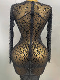 Sexy Shinny Rhinestone Stretch Mesh Transparent Long Dress 2025New Women Evening Birthday Party Prom Nightclub Singer Stage Wear