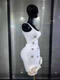 Black Skyblue Women Sleeveless Sexy O-Neck Shining Diamond Bodycon Mini Bandage Dress Birthday Party Photoshoot Stage Wear