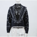 Printed Women Outerwear Tassel V Neck Knit Cardigan Cropped Knit Sweater Loose Drop Shoulder Cut Daily Fashion Wear 2026 Autumn