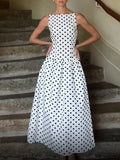 French Elegant Dot Print Mid Dress for Women Square Collar Sleeveless Temperament Date Night Dresses Female Summer