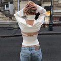 Women's Ribbed Knit Turtleneck Cutout Shoulder Halter Vest Long-Sleeved Shawl 2-Piece Set Slim Y2K Sexy Street Autumn Top