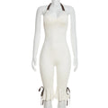 Contrast Color Bandage Playsuits Woman Halter Low-Neck Backless Sleeveless Ruffles High Street Fashion Style Rompers