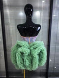 Mint Color Women Sexy Strapless Shining Rhinestones Ball Gown Mini Dress Cute Celebrate Birthday Party Performance Costumes