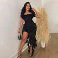 Women Summer Strapless Ruffles Tassel Dress Women Glamour Red 3D Flower Irregular Party Dress Celebrity Outfits Clubwear