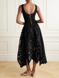 Black Backless Spliced Zipper Dress for Women O Neck Sleeveless Slim Spliced Hollow Out Party Dresses Female Style