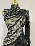 Women One Shoulder Latin Dance Outfits Sexy Leopard Print Sparkly Diamond Tassel See-Through Dress Nightclub Party Stage Costume