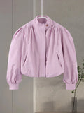 Fashion Shoulder Padded Short Windbreaker Women Solid Full Sleeve Turn-down Collar Single Breasted Coat Lady Autumn Chic Coats