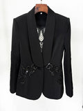 New Fashion 2026 Spring Women's Mesh Splicing Bead Sequin Blazer Wide Legs Chiffon Pants Set Suit Outfit