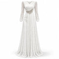 Fashion V Neck Lace Long Puff Sleeve Floor Length Dress for Women Ruched Waist Rhinestone Decoration for Banquet Gala Event