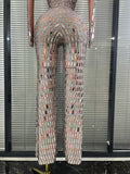 Sparkly Rhinestones Mirrors Women Long Sleeve High Stretch Bodycon Long Jumpsuit Bar Singer Performance Cotumes Stage Wear