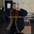 Cozy Girls Oversized Shaggy Fur Trim Puffer Jacket Women Faux Fox Fur Shawl Collar Quilted Coat Winter Warm Outerwears