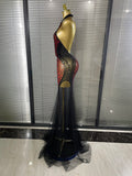 New Arrival Women Sexy Backless Halter Shining Rhinestones Snakeskin Bodycon Mesh Long Dress Nightclub Party Celebrate Clothing
