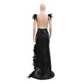 Women Sexy Dresses for Club Night Sequin Bodycon Party Club Night Out Dress Feather Backless Evening Formal Maxi Dress