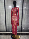 High Stretch Women Long Sleeve Sparkly Crystal Long Fringes Bodycon Long Dress Elegant Evening Party Birthday Photoshoot Wear