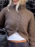 Minimalist Buttons Women Sweaters Turtleneck Long Sleeve Asymmetric Fit Sweater for Street Walk Meetup Wear Fashion
