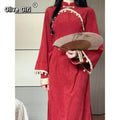 Olive Girl Red Embroidered Qipao for Ren Faire 2026 Garden Wedding Fairycore Photoshoot Everyday Wear S-XXL XS-3XL Plus Size Embroidered Romantic Garden Party Editorial Not Costume Qipao Cheongsam Chinese Dress Chinese Heritage Fashion Women