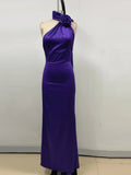 Elegant Solid 3D Flowers Ribbon Women Halter Dress Off Shoulder Sleeveless Backless Slim Female Maxi Dresses Chic Lady Robe
