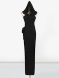 Sexy Bodycon Evening Maxi Dress for Women Halter Sleeveless High Waist Spliced Sequined Backless Ceremony Dresses Female New