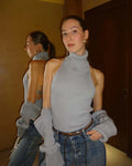 Knitted Top Two Piece Set For Women Turtleneck Sleeveless Pullover Vest Long Sleeve Texture Patchwor Set Lady Sexy Set