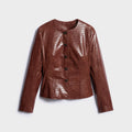 Casual Solid Pu Crocodile Grain Jacket Women Fashion Full Sleeve Stand Collar Loose Female Outwear 2026 Autumn Lady Coats Chic